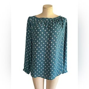 Loft Outlet Teal Geometric Pullover Boatneck Blouse